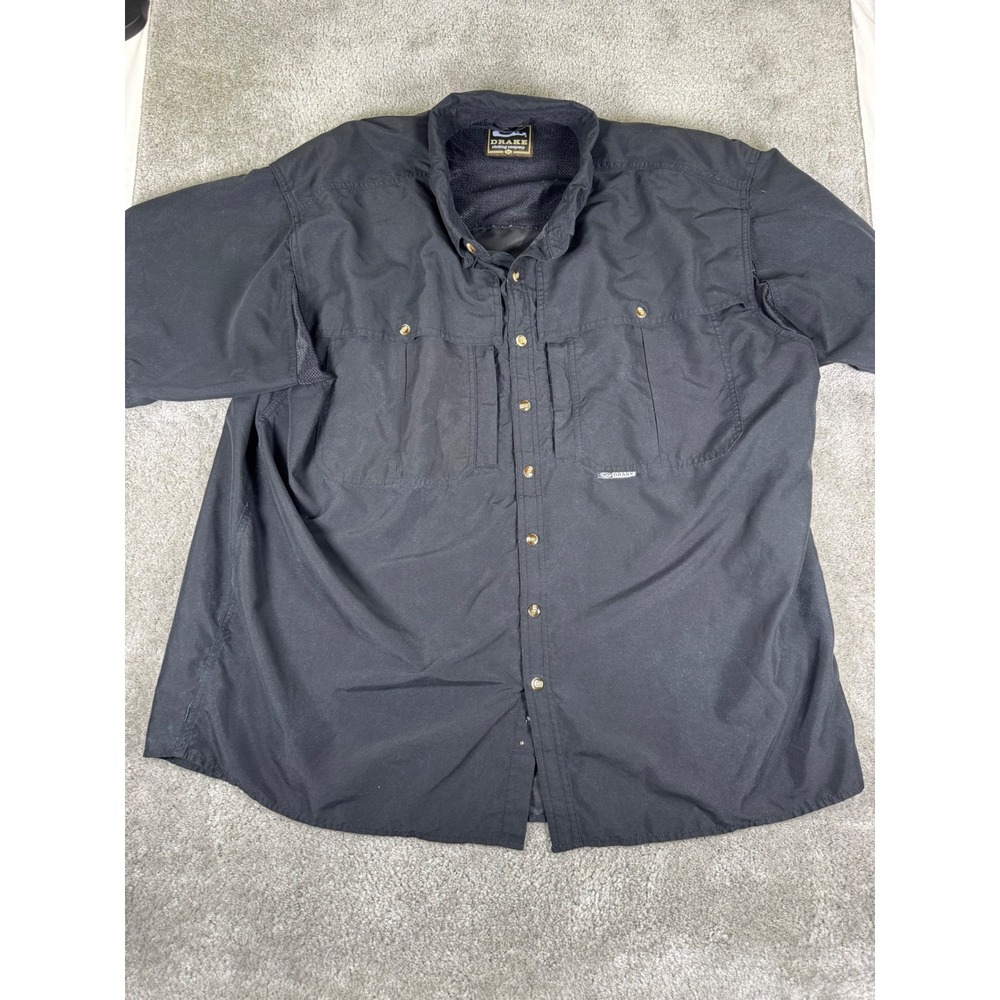 Drake Waterfowl Mens 3X Black Short Sleeve Ventilated Fishing Shirt Button Down